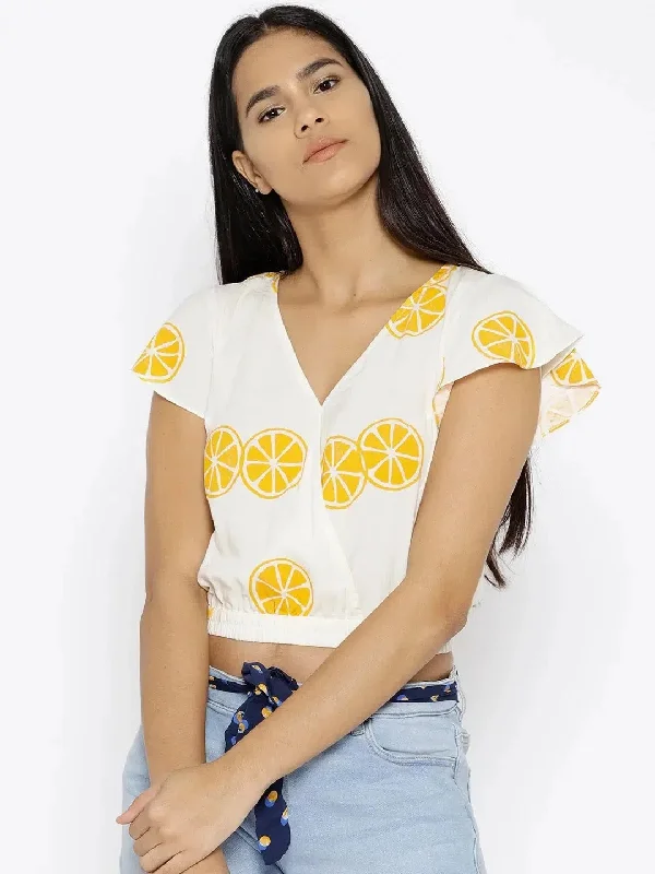 Over lap lemon printed crop top