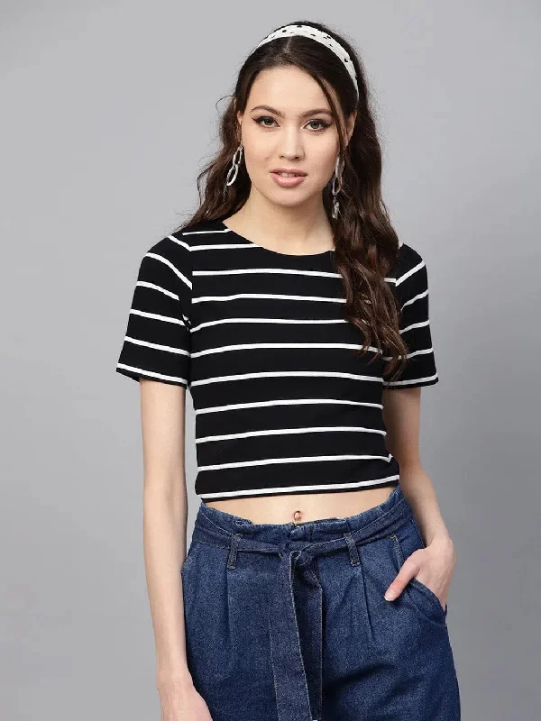 Black White Stripe Crop Top