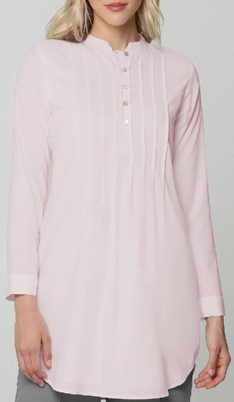 Hurin Pleated Mostly Cotton Button Down Tunic Dress - Blush Pink - PREORDER (ships in 2 weeks)