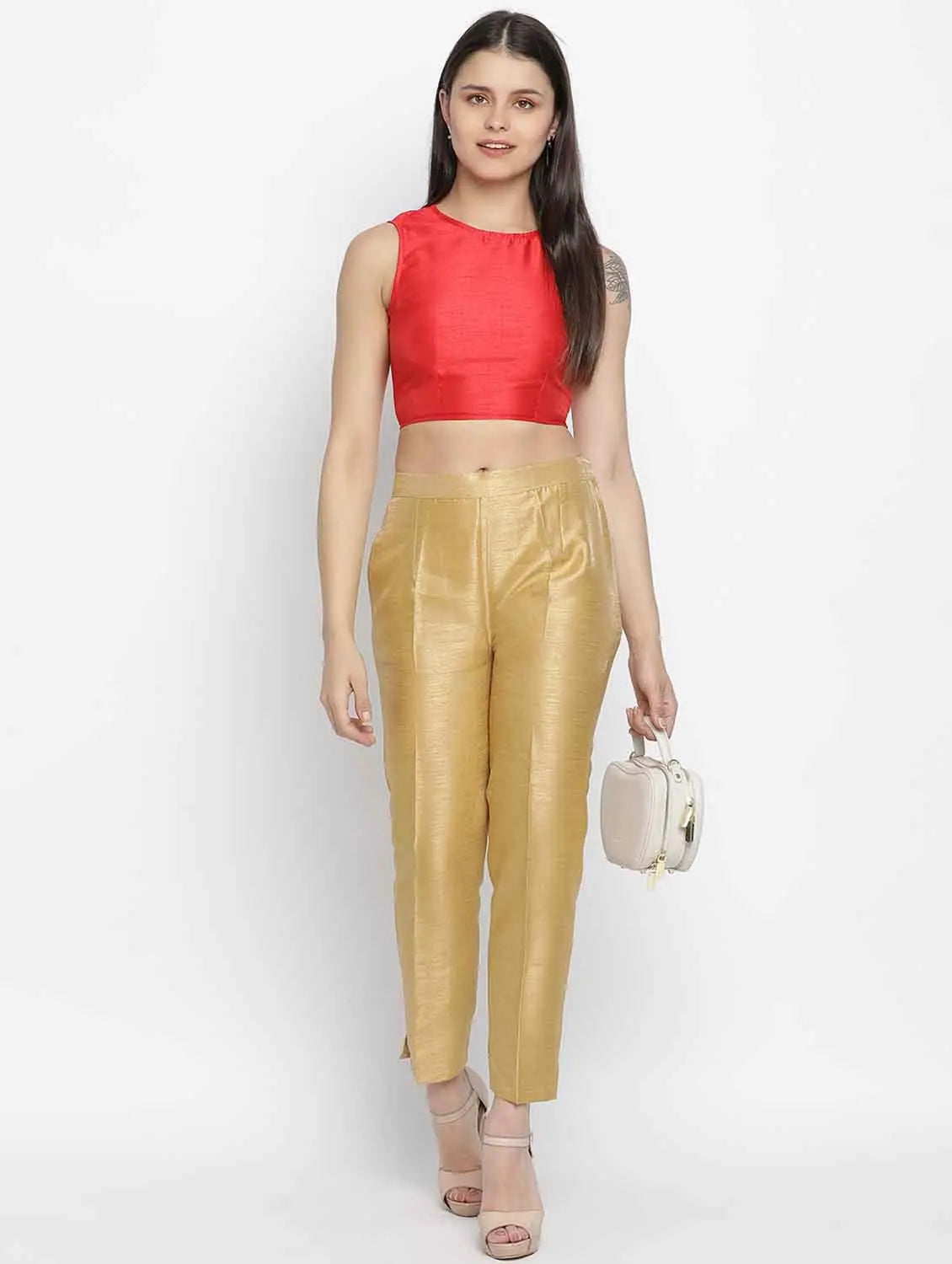 Solid Red Dupion Silk Women Crop Top