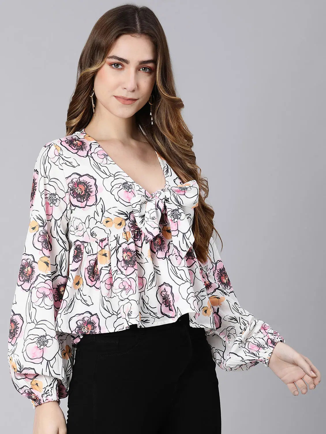 Gussy Up Floral Digital Print Falred Women Crop Top