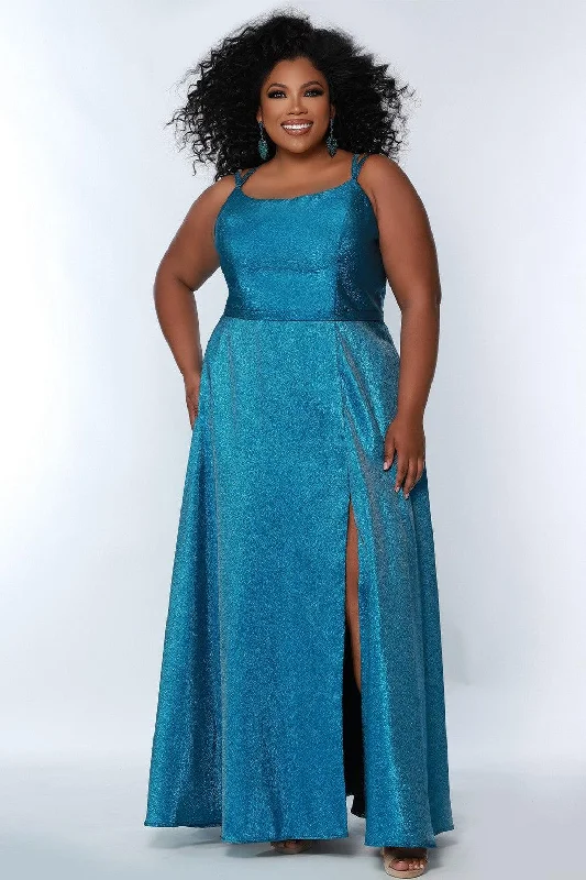 Sydneys Closet SC7344 Plus Size Long Metallic Prom Dress