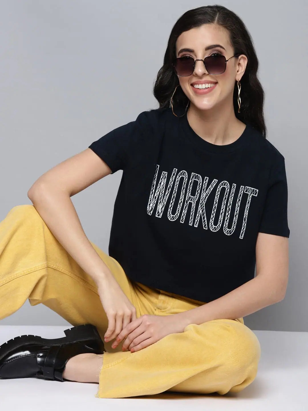 Women Navy WORKOUT Boxy Crop T-shirt