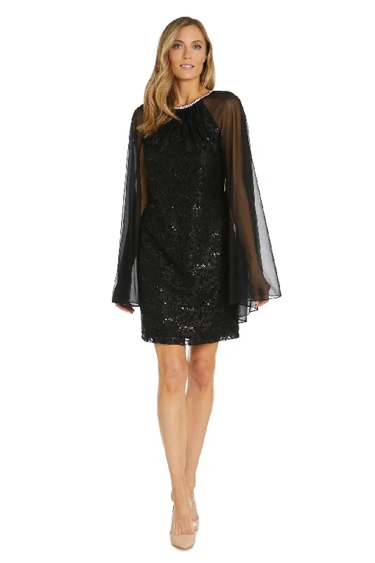 R&M Richards 2808 Short Glitter Lace Cape Cocktail Dress