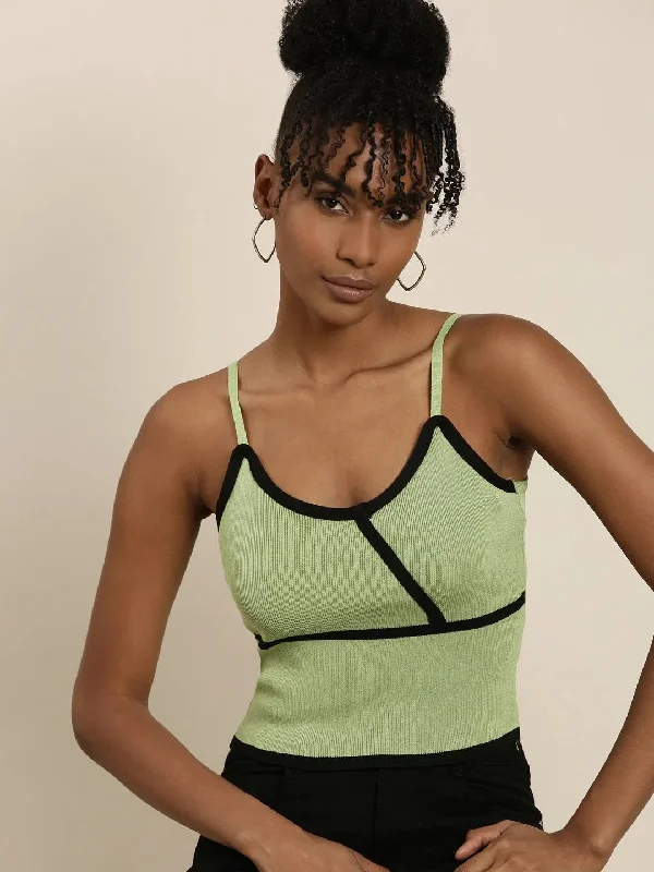 Women Green Solid Tank Crop Top-TD-1756-1-Green