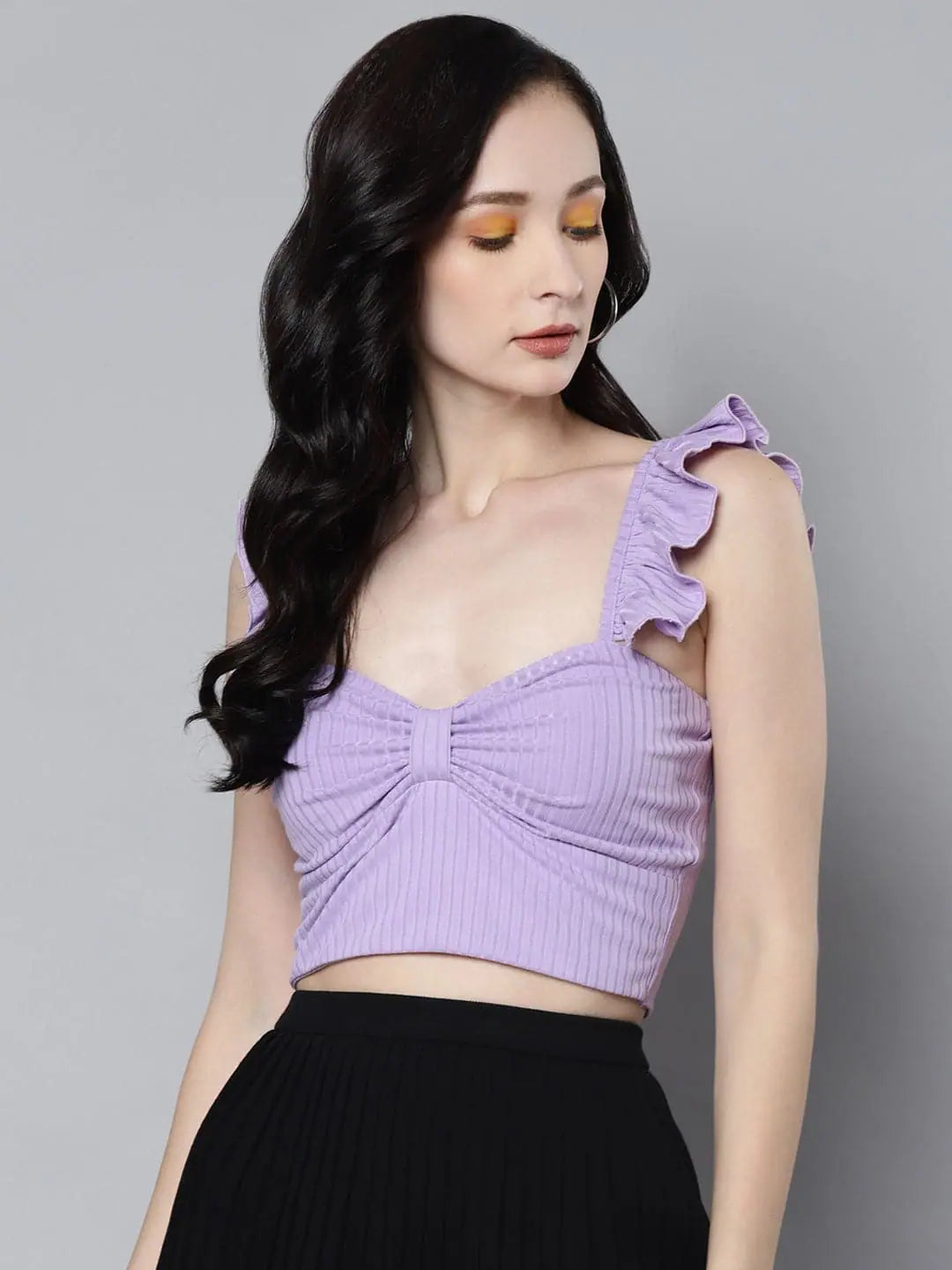 Women Lavender Rib Sweetheart Neck Crop Top