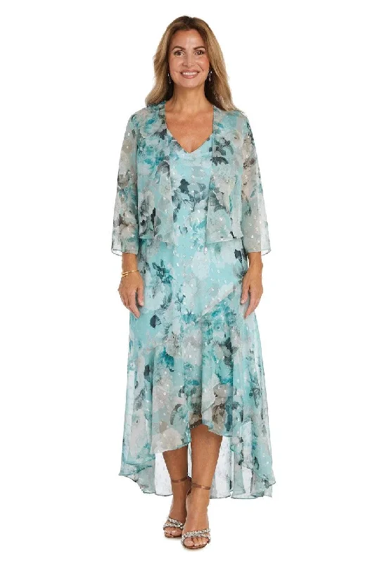 R&M Richards 9966 High Low Floral Jacket Dress