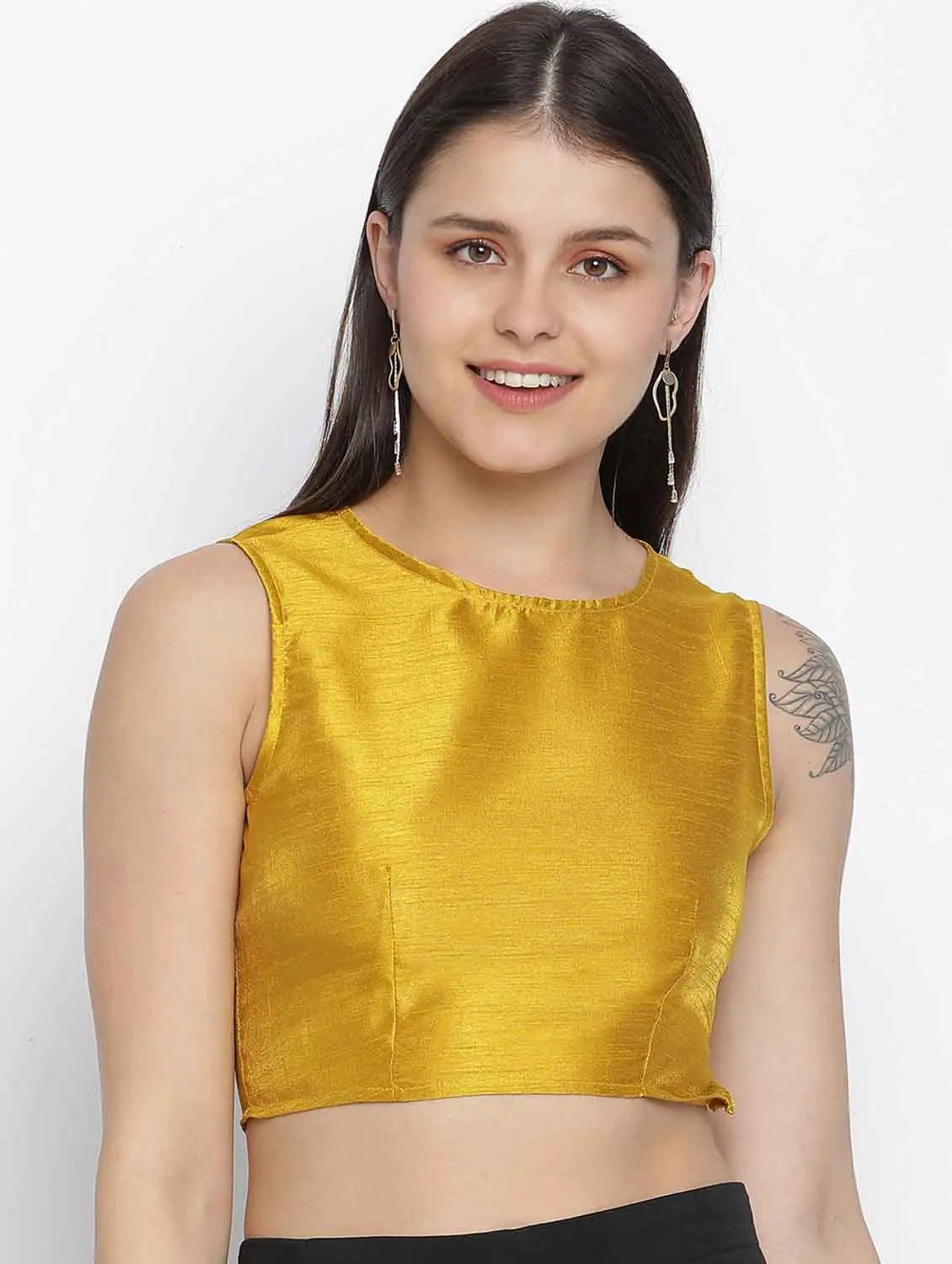 Shinner Mustard Dupion Silk Women Crop Top