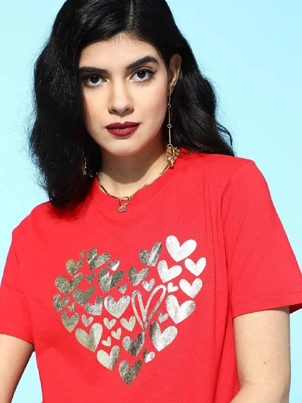 Red Hearts Boxy Crop T-Shirt