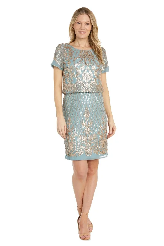 R&M Richards 1109 Short Sleeve Beaded Cocktail Dress