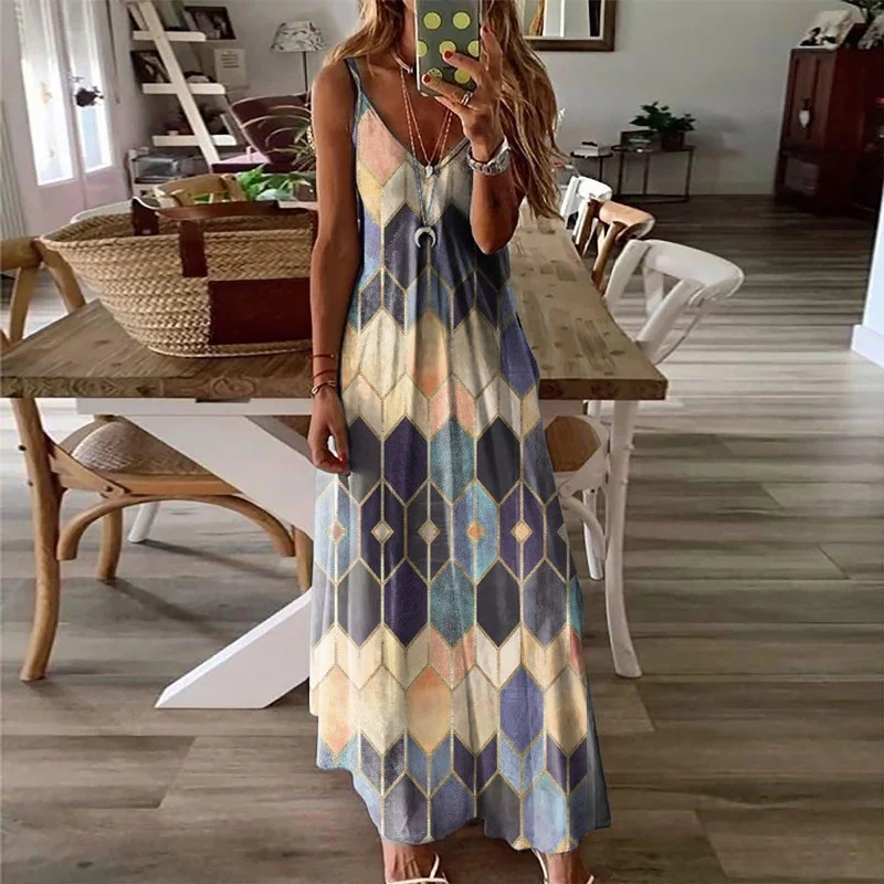 Summer Casual Printed Camisole Long Dress