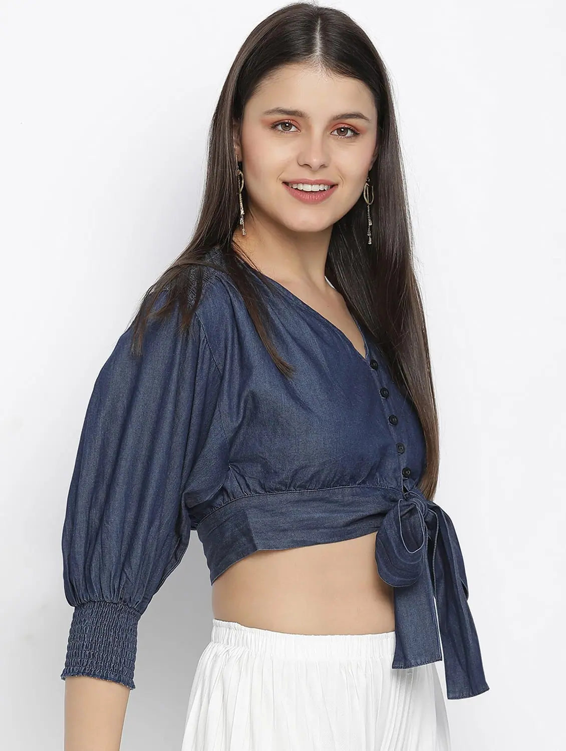 Jack Denim Tie- Knot Women Crop Top