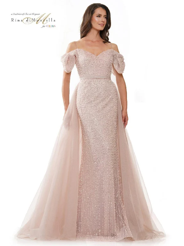 Rina di Montella RD2942 Long Off Shoulder Beaded Formal Dress