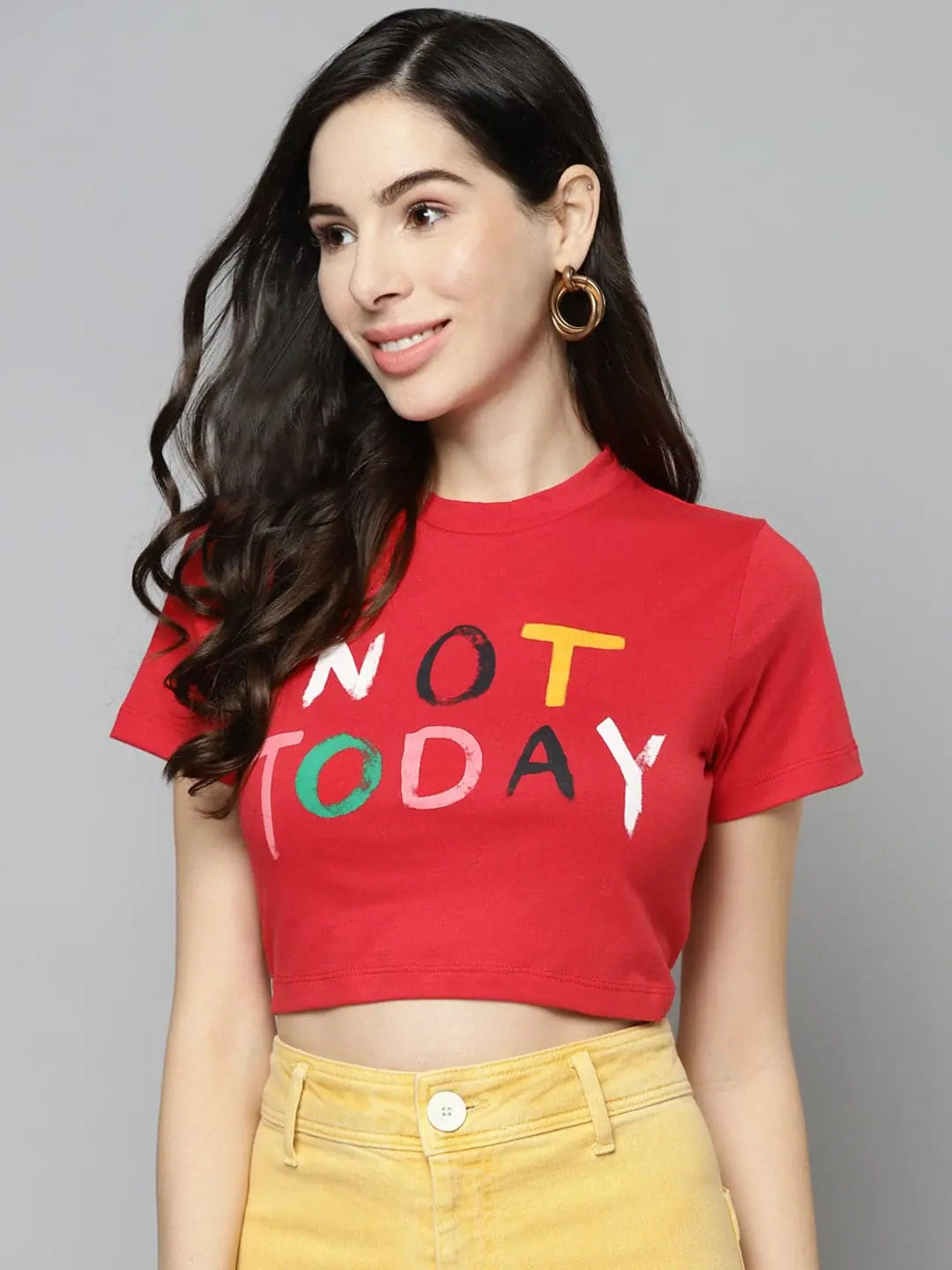 Women Red NOT TODAY Crop T-Shirt