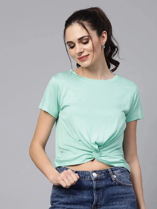 Mint Knot Hem Crop Tee