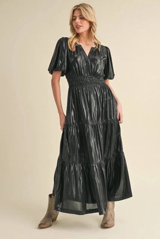 Midnight Shimmer Black Maxi Dress