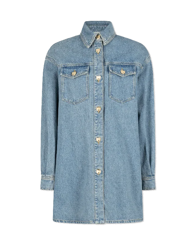 Teddy Buttons Blue Denim Shirt Dress