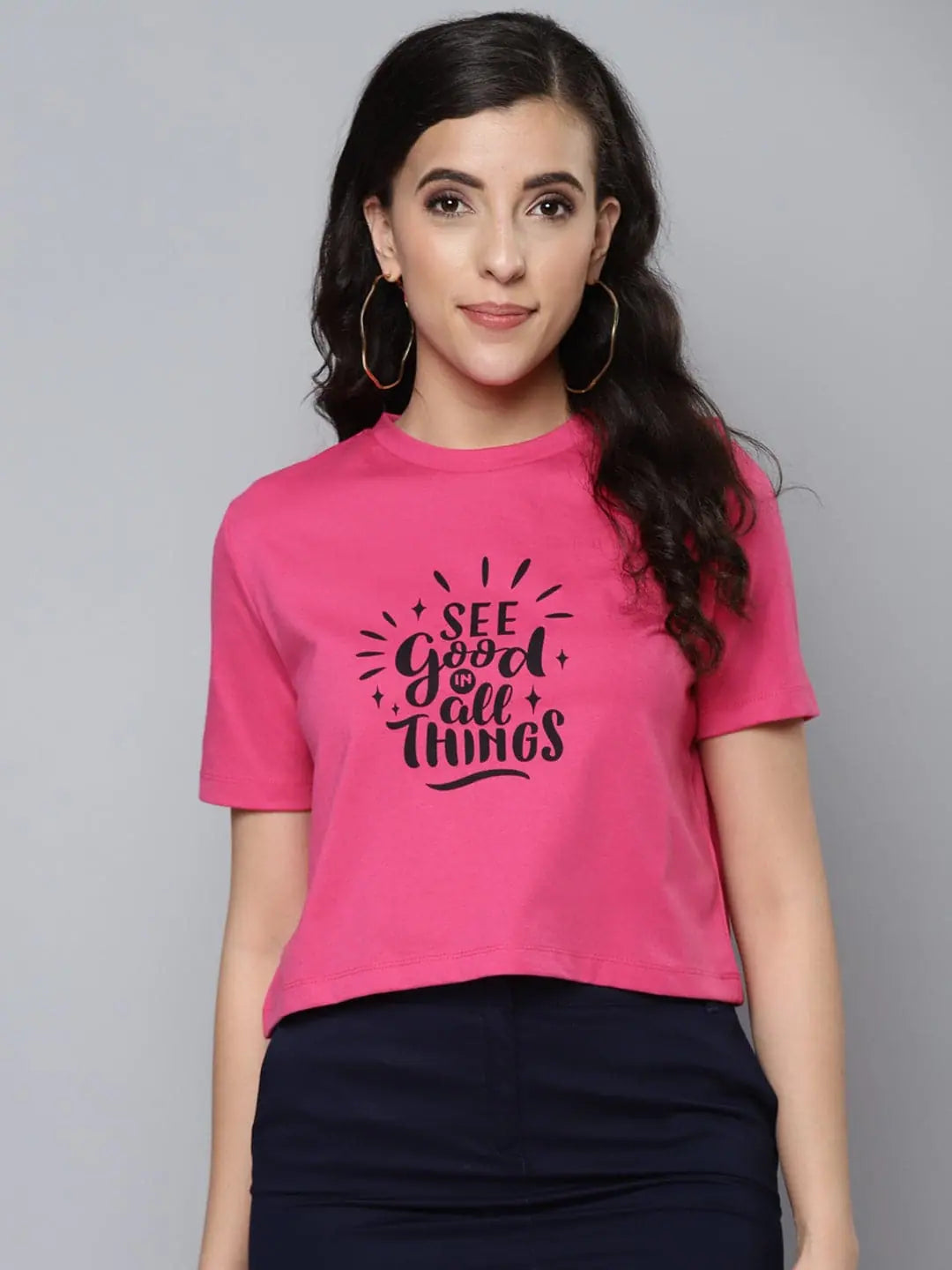 Women Fuchsia SEE GOOD Boxy Crop T-Shirt