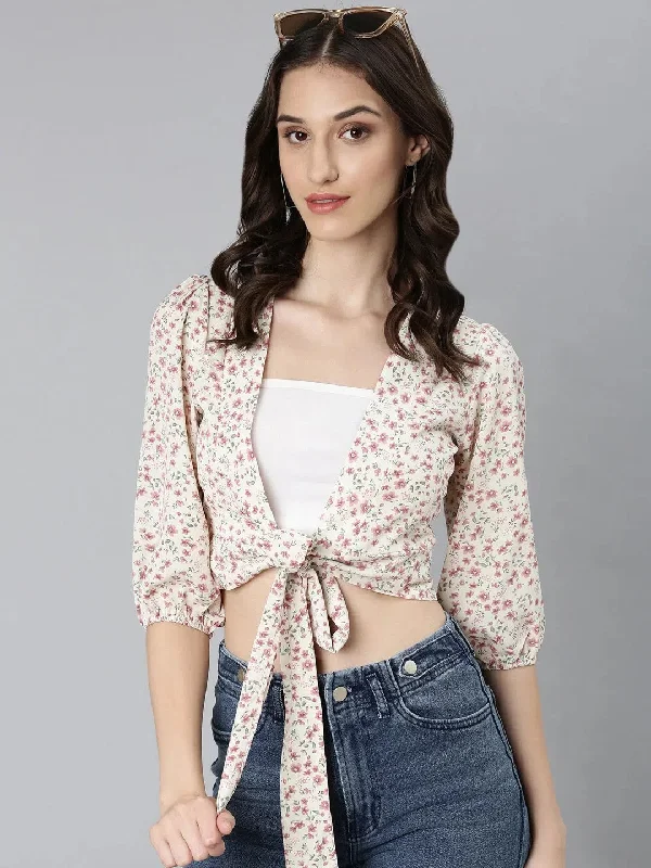 Women Cream Floral Wrap Crop Top-AE-10758-Creammauve