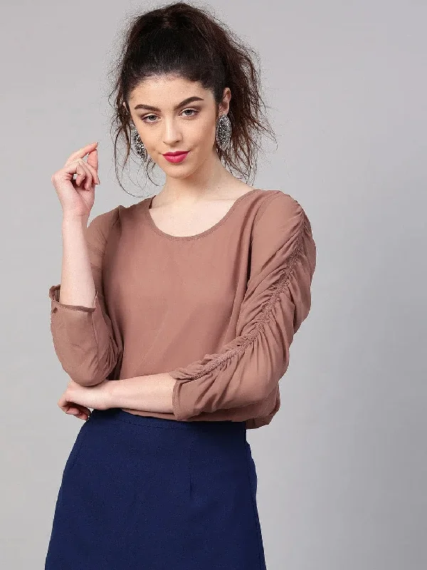 Rosewood Ruched Sleeves Crop Top