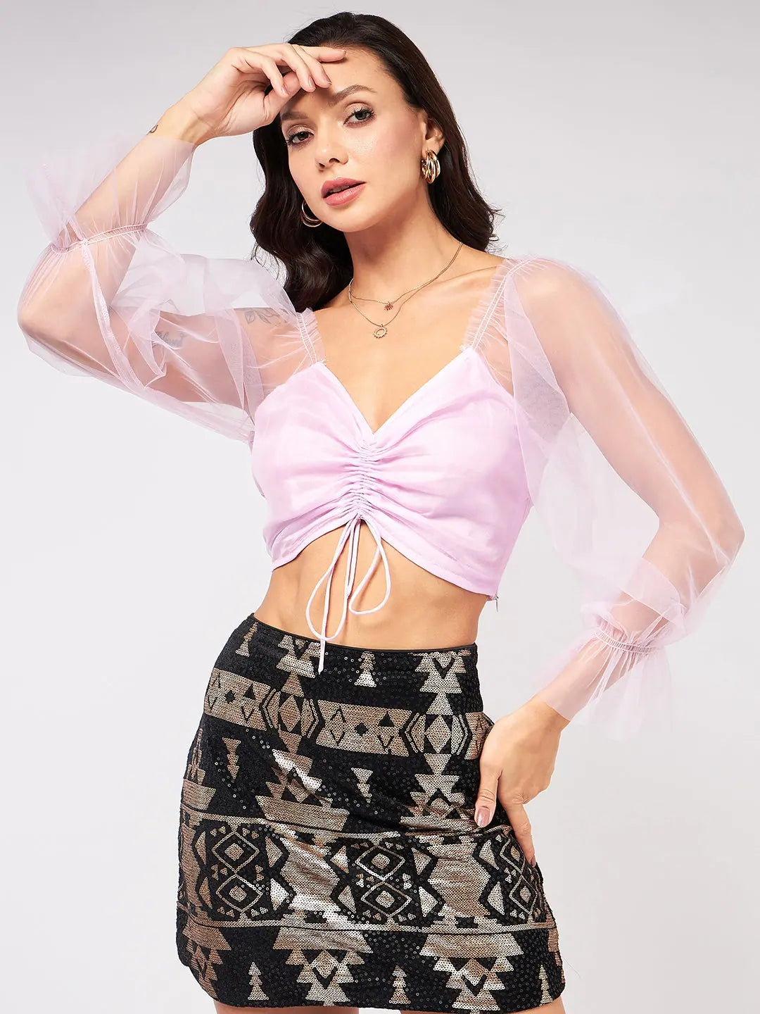 Sheer Sweetheart Neck Crop Top