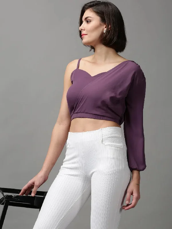 Women's Violet Solid Crop Top-AE-10403-Violet