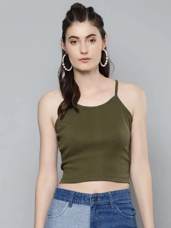 Olive Strappy Box Back Crop Top