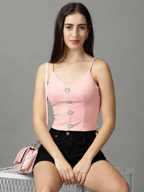 Women's Pink Solid Fitted Crop Top-TG-213-Pink