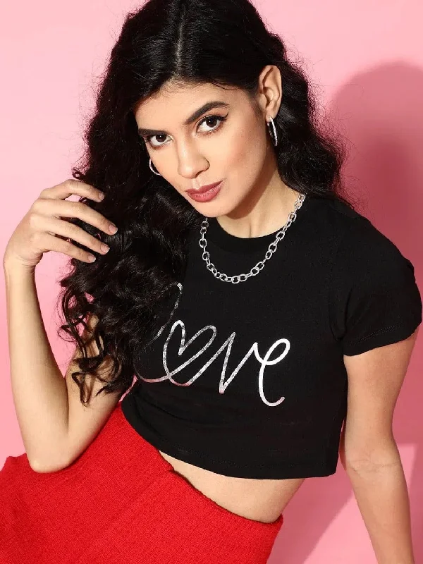 Black LOVE Foil Boxy Crop T-Shirt