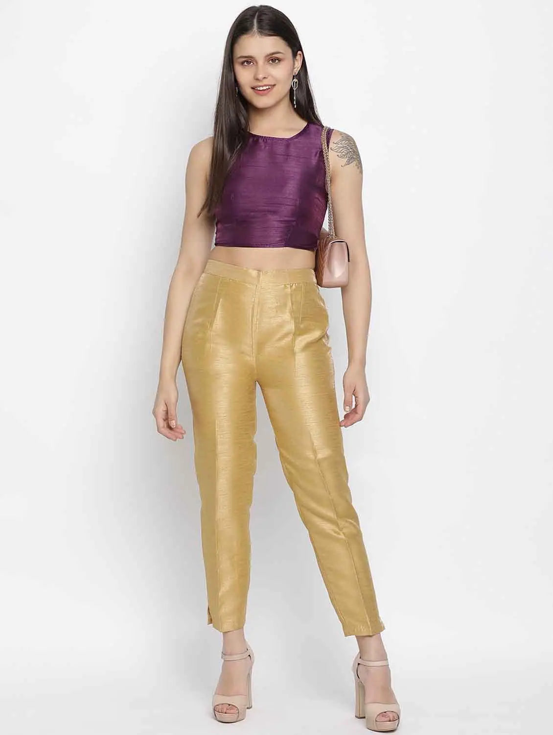 Tasor Purple Dupion Silk Women Crop Top