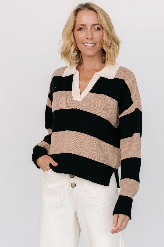 Alec Striped Sweater | Black + Mocha