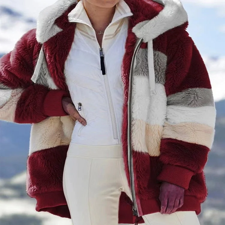 Casual Winter Contrast Color Faux Fur Coats