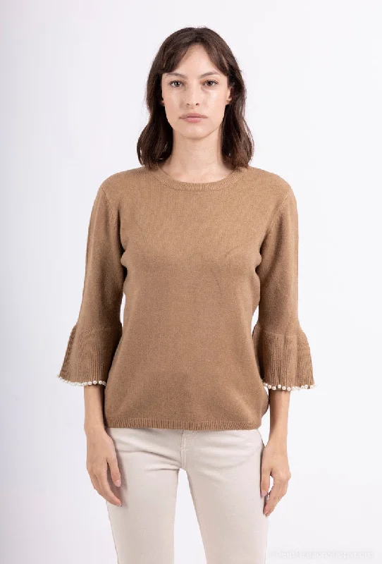 Pearl Trim Bell Sleeve Sweater