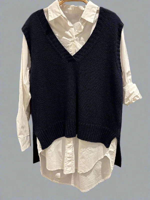 Cotton Blouse & Knit Vest