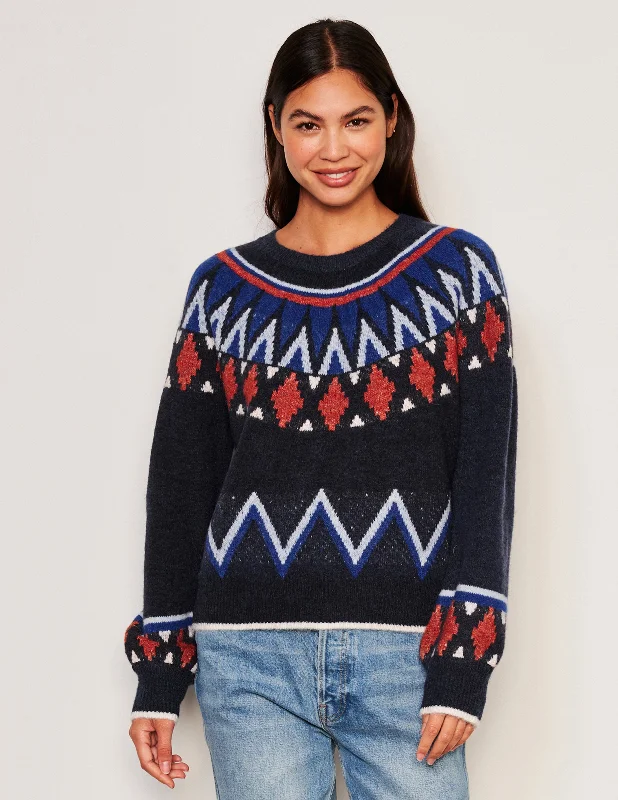 Sundry Fairisle Crew Neck Sweater in Deep Navy