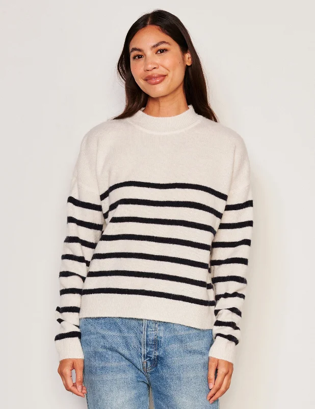 Sundry Stripes Mock Neck Cozy Sweater in Oyster