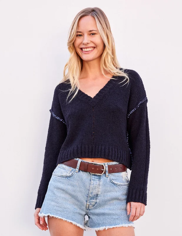 Sundry V-Neck Sweater in Deep Sea Navy