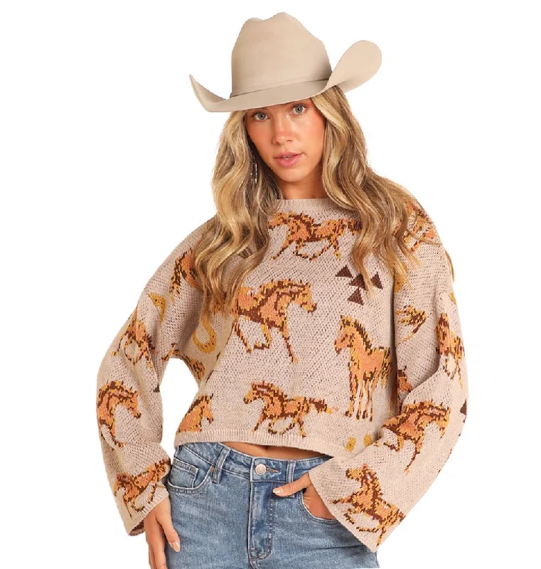 ROCK & ROLL DENIM HORSE PRINT SWEATER