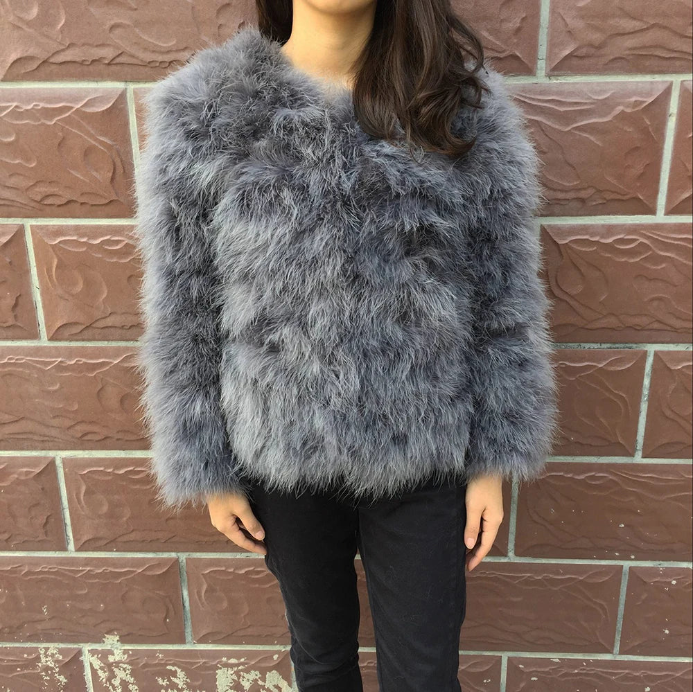 Women's Dark Gray Furry Long Sleeve Casual Short Winter Jacket