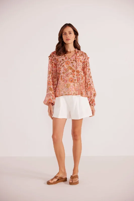 Amelia Long Sleeve Blouse | Peach Floral