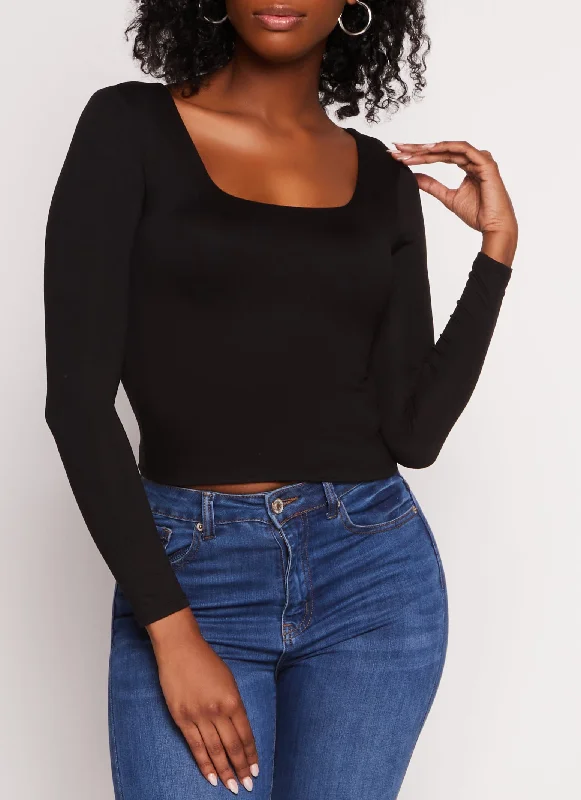 Double Layered Scoop Neck Long Sleeve Tee