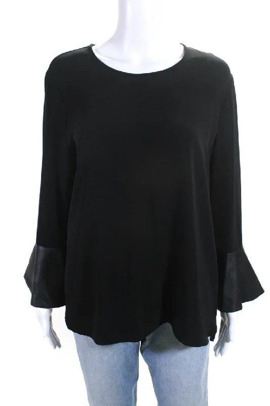 Calvin Klein Womens Patchwork Long Sleeve Zipped Blouse Top Black