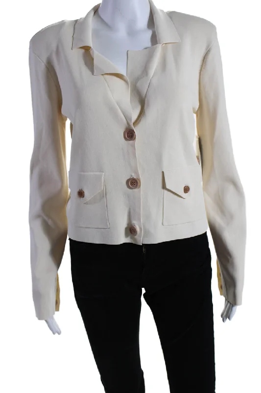 Central Park West Womens Collared Long Sleeve Buttoned Blouse Top Tan