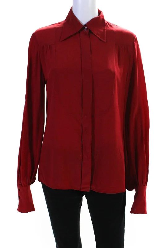 Isabel Marant Womens Bright Red Collar Long Sleeve Button Down Blouse Top