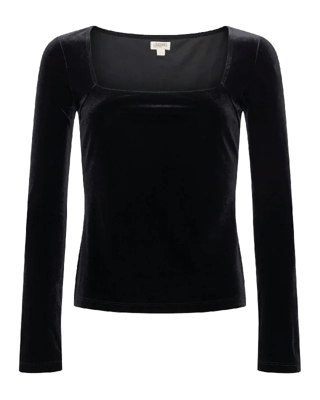 Kinley Long Sleeve Squareneck Top In Black Velvet