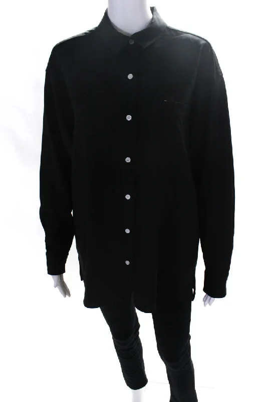 Lafayette 148 New York Womens James Long Sleeve Button Up Top Black