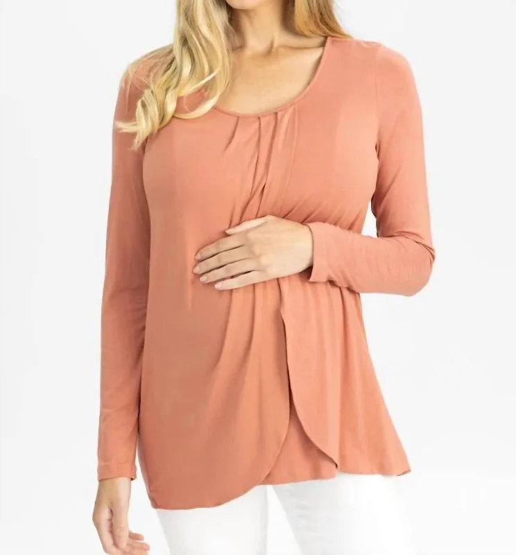 Long Sleeve Nursing Top In Beige