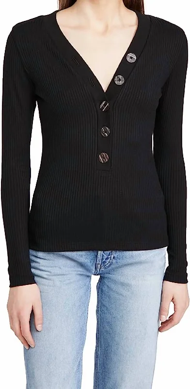 Long Sleeve Rib Tee In Black