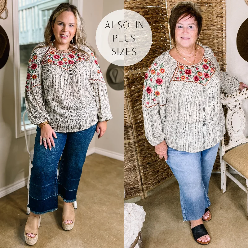 Savanna Jane | Looking For Peace Long Sleeve Tribal Print Floral Embroidered Top in Ivory