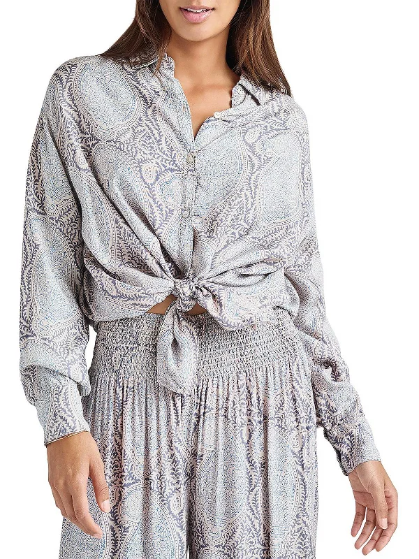 Mackenzie Womens Paisley Long Sleeve Button-Down Top